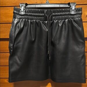 Topshop Black Leather Draw String Skirt